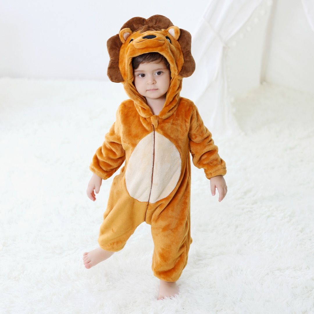 Cotton Baby Onesies Zipper - Neonato carino leone animale cartone animato