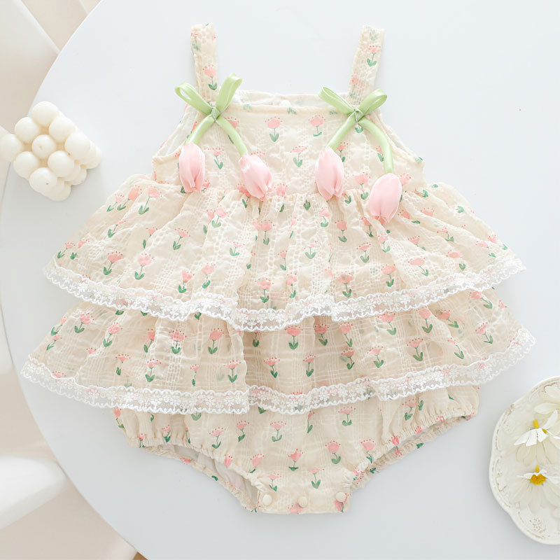 Newborn Baby Girl Romper Floral - Tutina Estiva da Principessa per Neonata