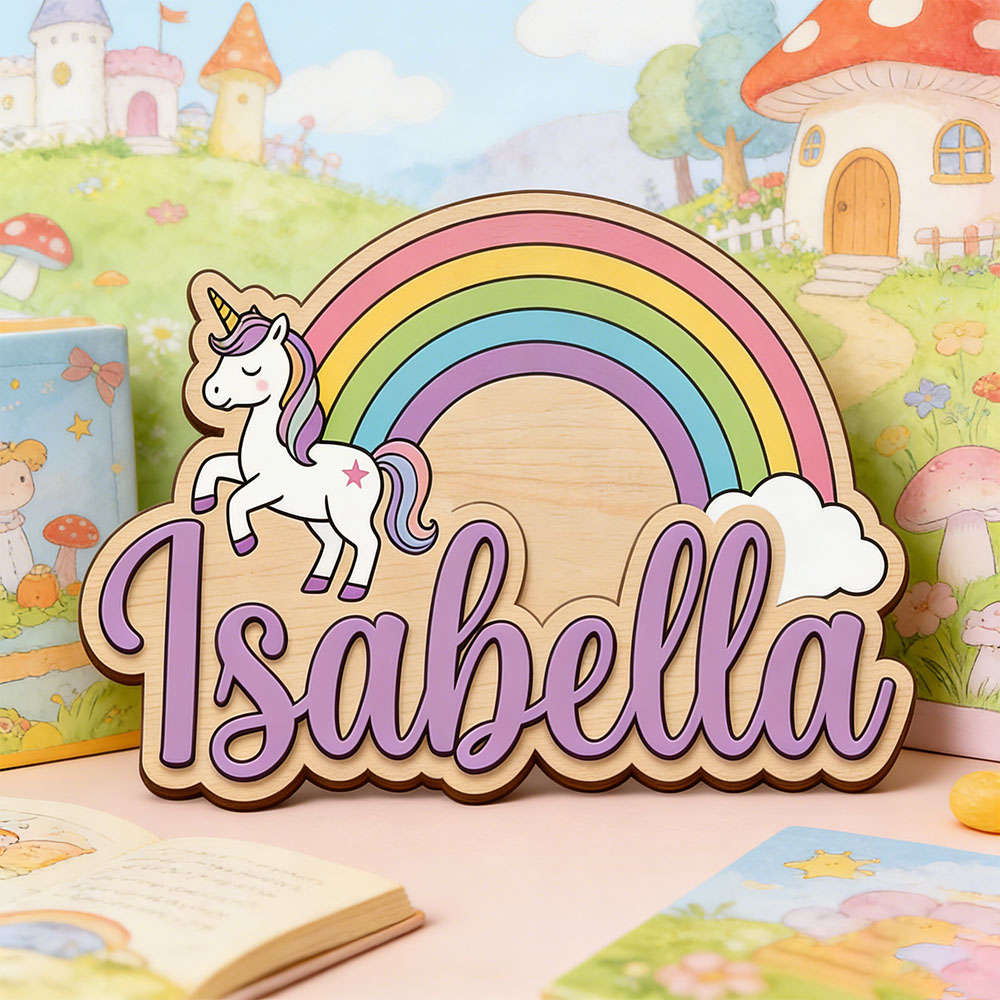 Nursery - Insegna Personalizzata con Nome Unicorno e