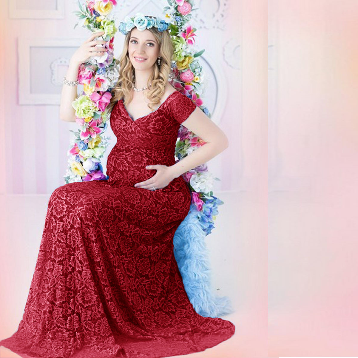Maternity Wear - Abito lungo da maternità in pizzo